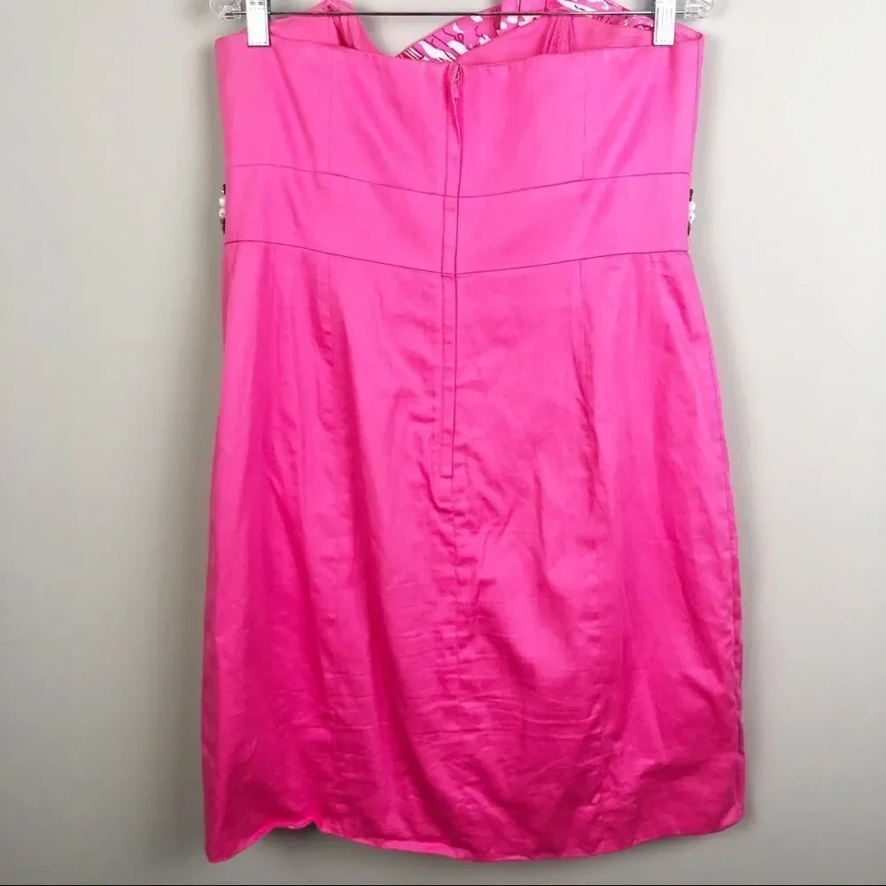 LILLY PULITZER | Crystal Dress in Hotty Pink Embellished Strapless Women’s 14 - Picture 8 of 12